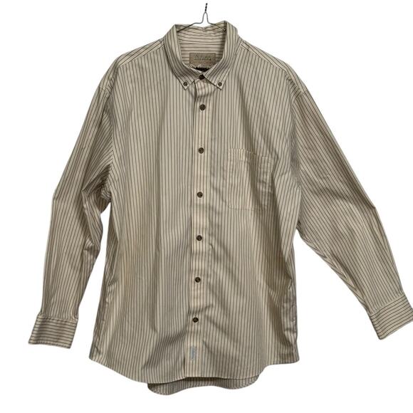 Cabelas Outfitter Series Long Sleeve Shirt Mens Large Beige Button Down Striped - Picture 2 of 8